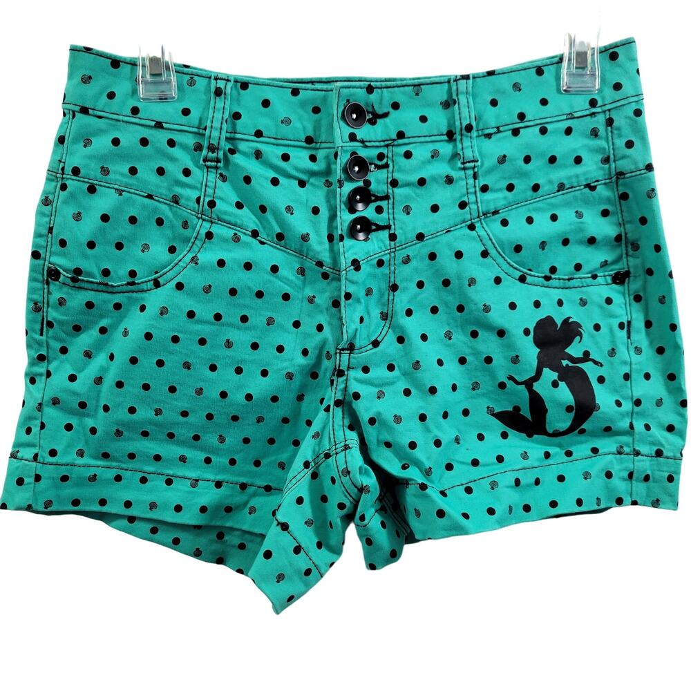 Disney Little Mermaid Green Black Polka Dot Shorts Size 7   61624-0824 - Picture 3 of 7